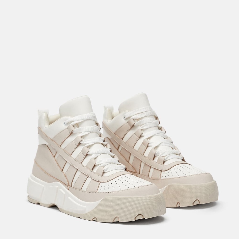 Zara White High Top Platform Sneakers